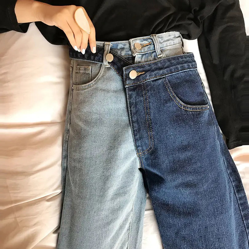 Elena - High-waisted straight jeans with contrast splice