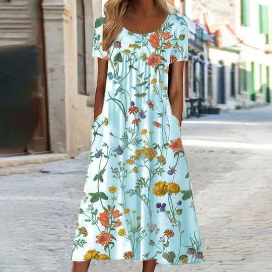 Summery dress with bohemian floral pattern