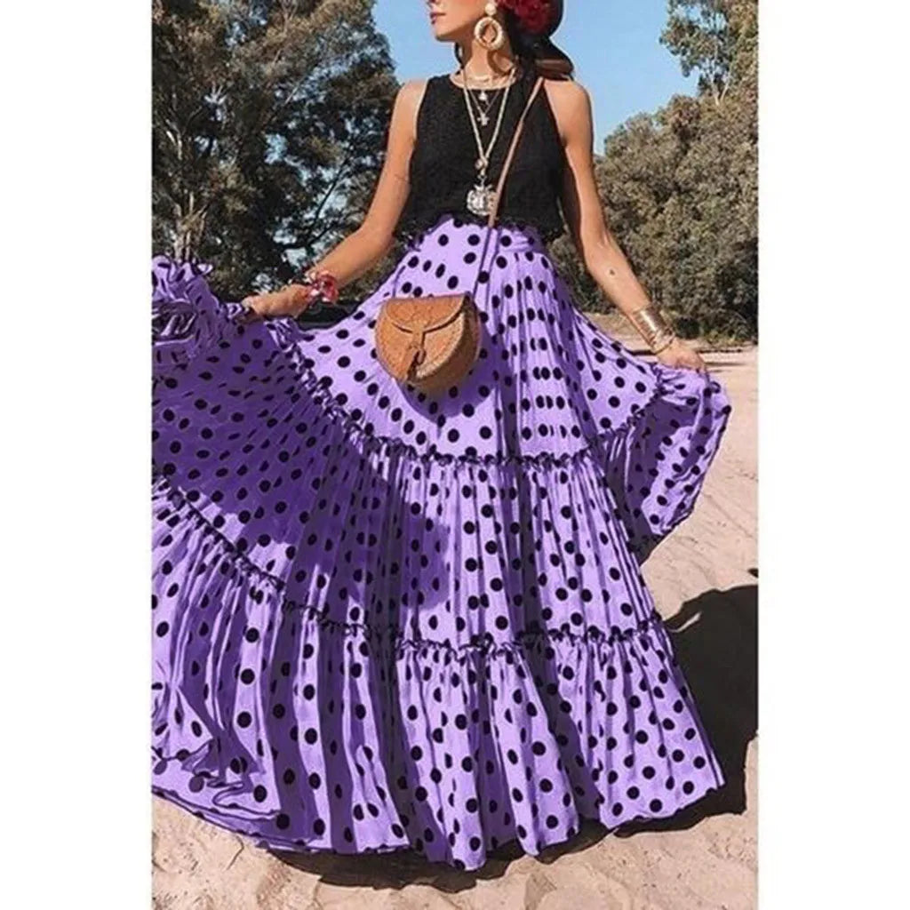 Bohemian Maxi Skirt With Polka Dot Pattern