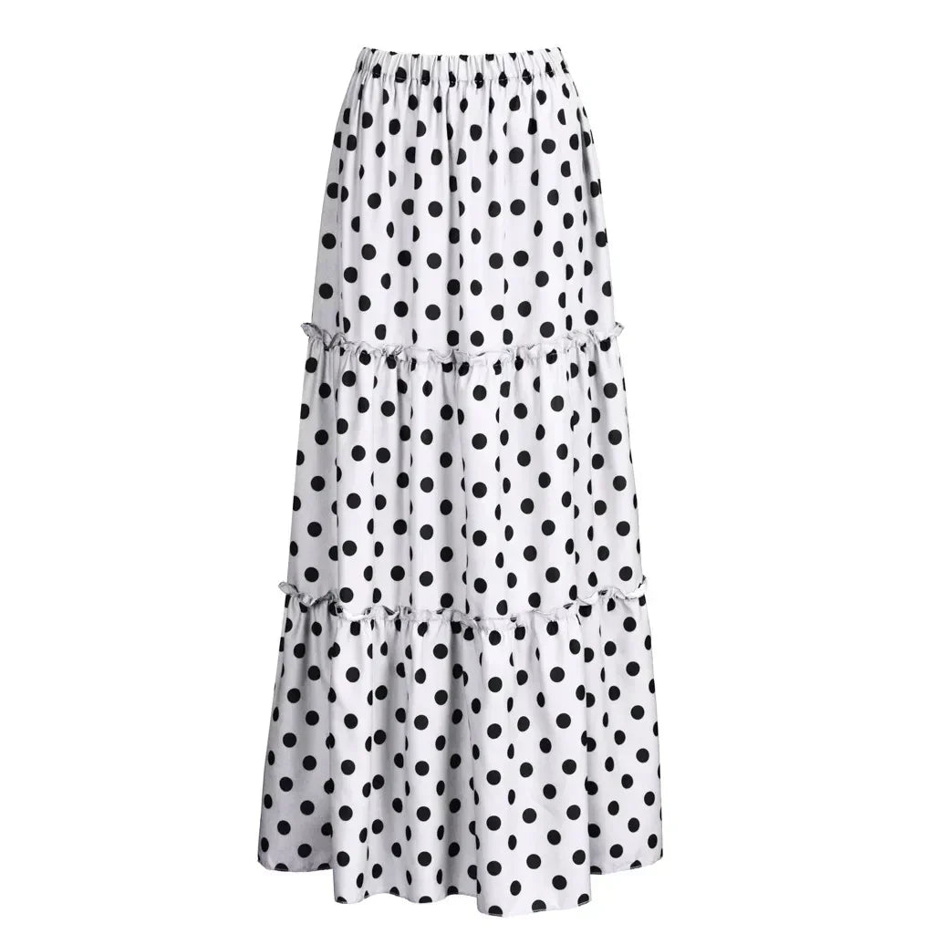 Bohemian Maxi Skirt With Polka Dot Pattern