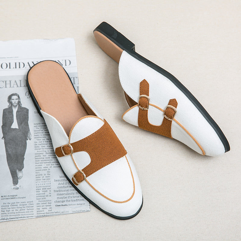 Nolan - Modern mules with buckles in a two-colour look