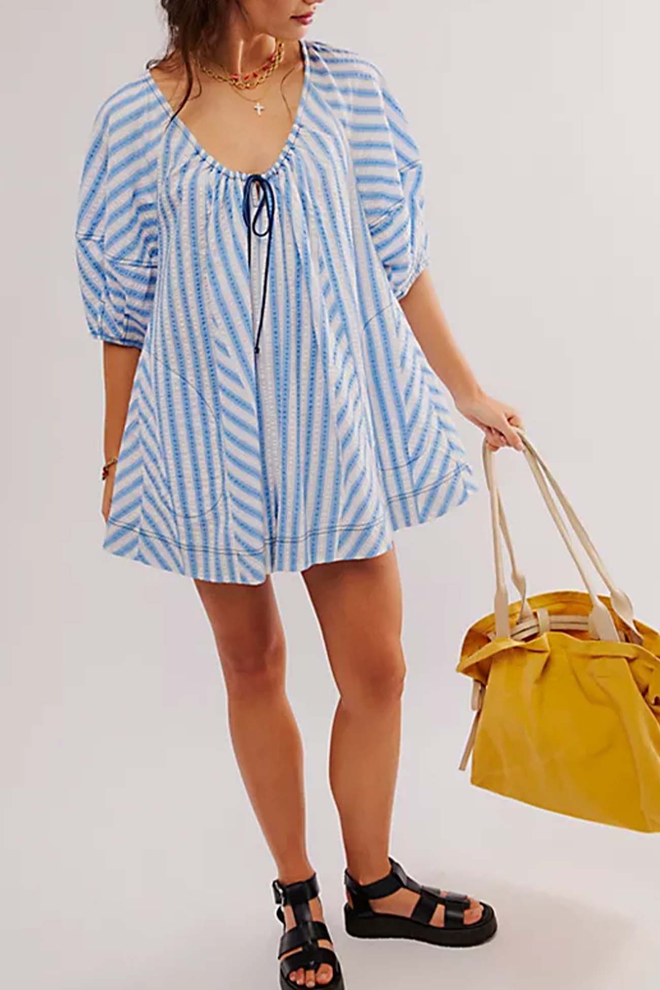 Alicia - contrast stripe drawstring rompers