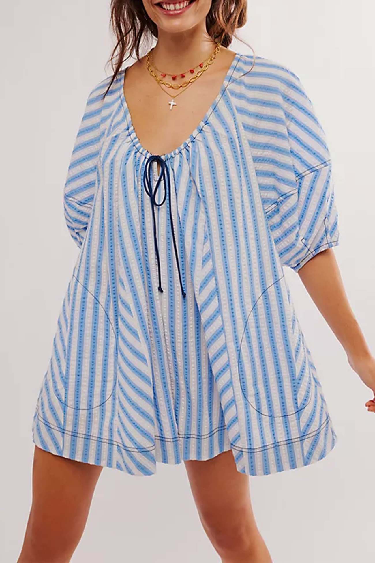 Alicia - contrast stripe drawstring rompers