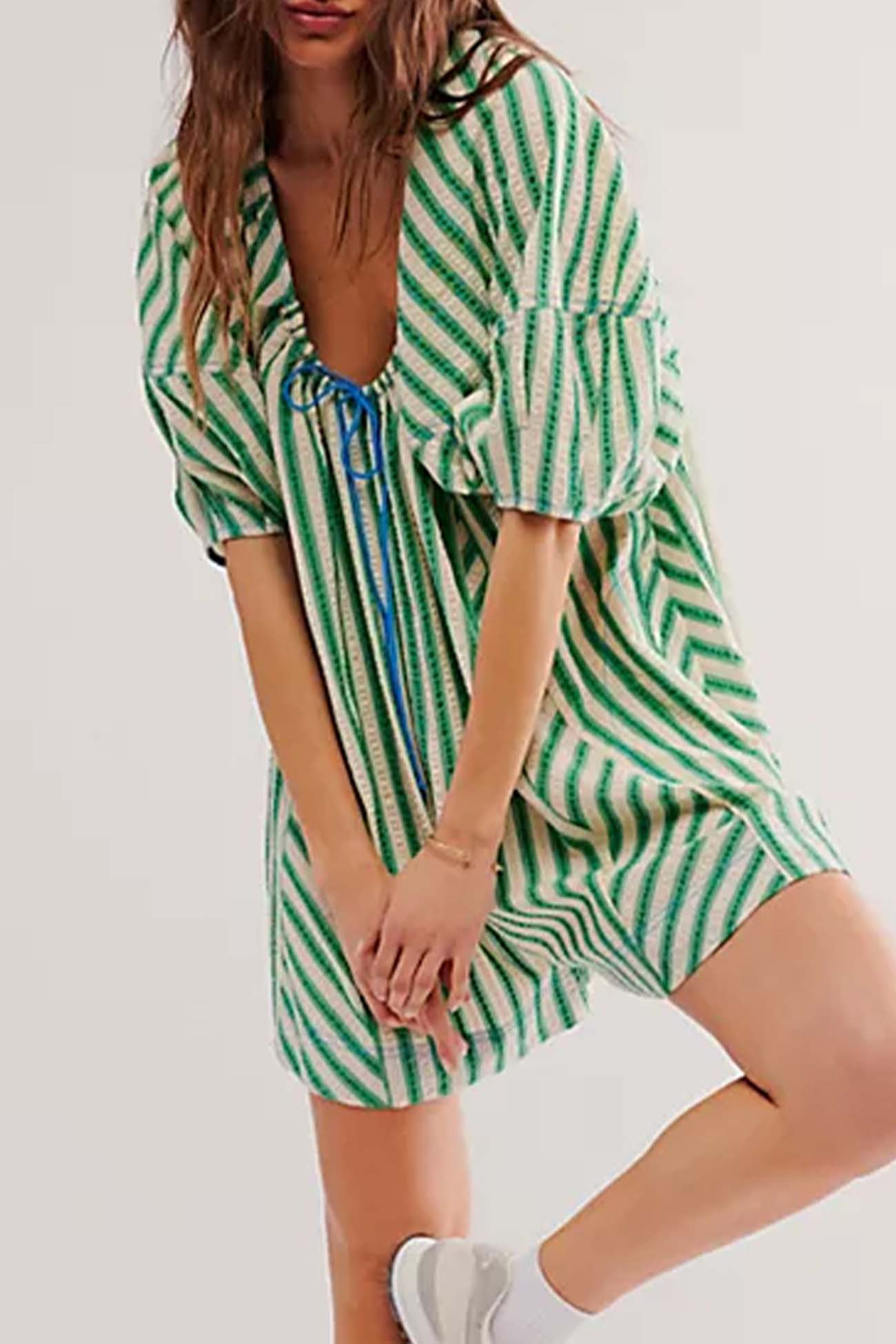 Alicia - contrast stripe drawstring rompers