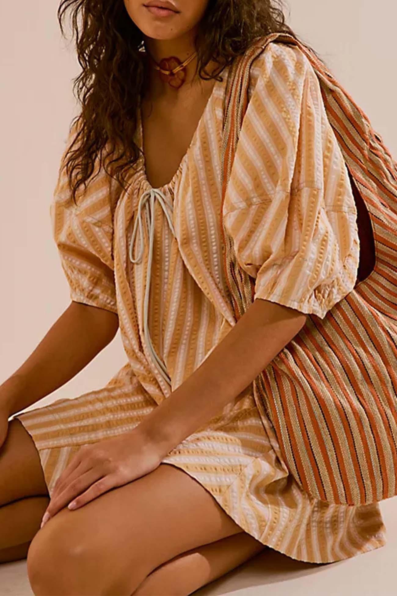 Alicia - contrast stripe drawstring rompers