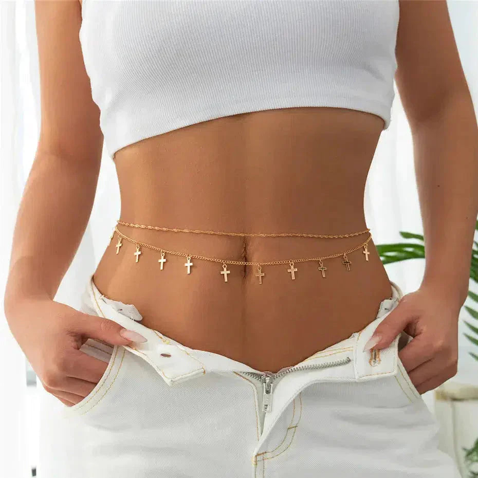 Eliana - Elegant belly chain with cross pendants