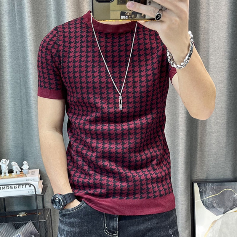 Adrianus - Knitted Houndstooth Design Shirt for Men