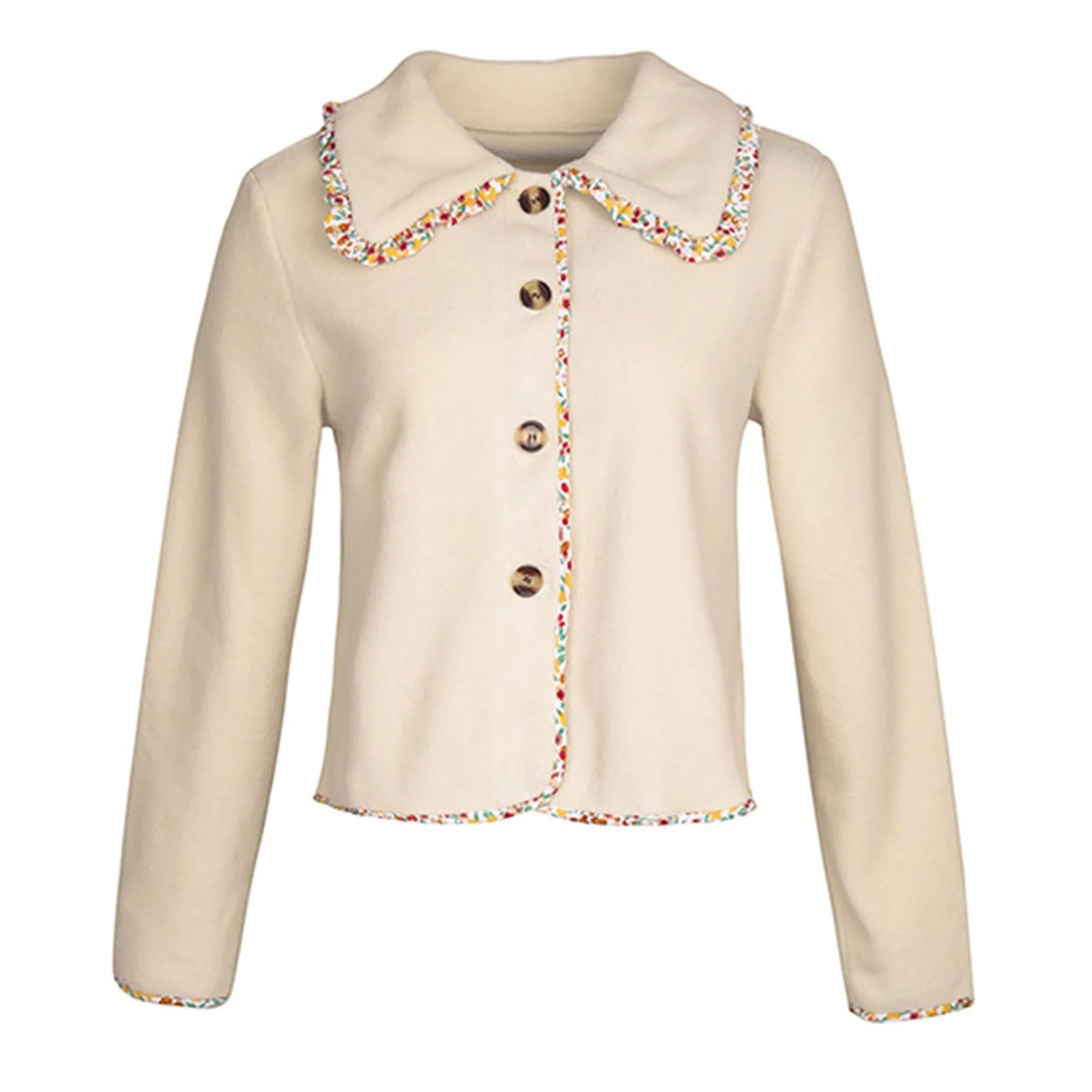 Button jacket with tweed trim and pearl details