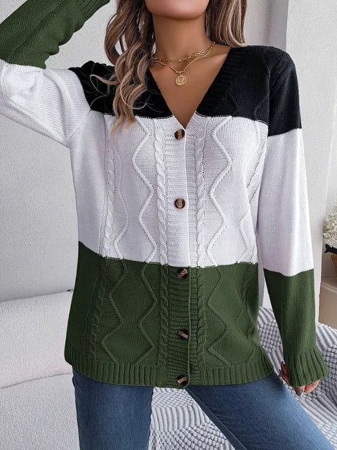 V-neck long sleeve knitted cardigan