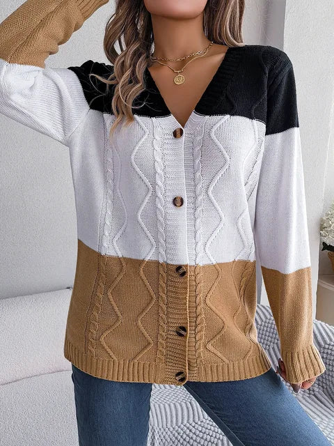 V-neck long sleeve knitted cardigan