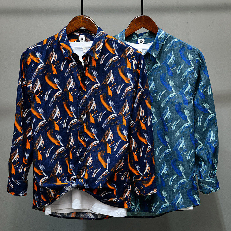 Phoenix - Shirt With Wrap Collar and Striking Feather Print