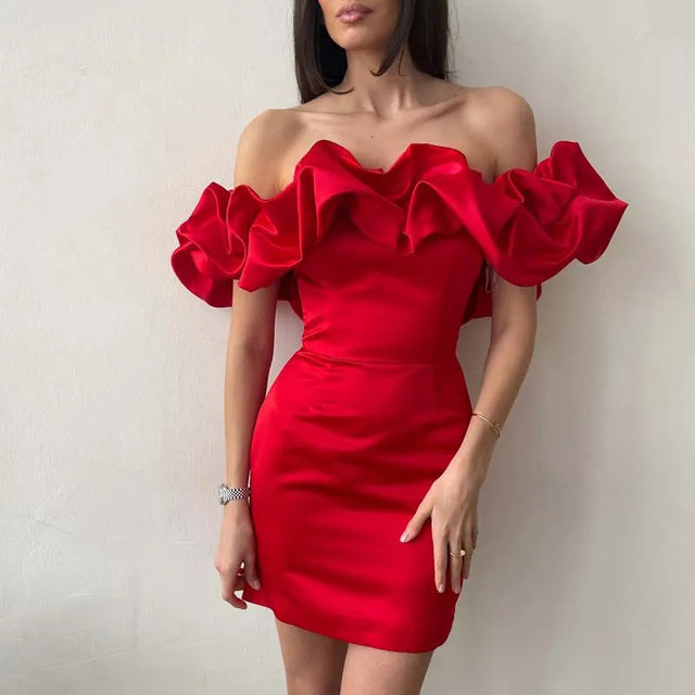 Satin mini off-the-shoulder dress