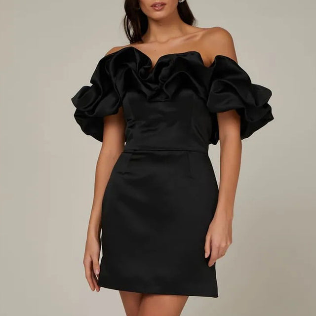 Satin mini off-the-shoulder dress