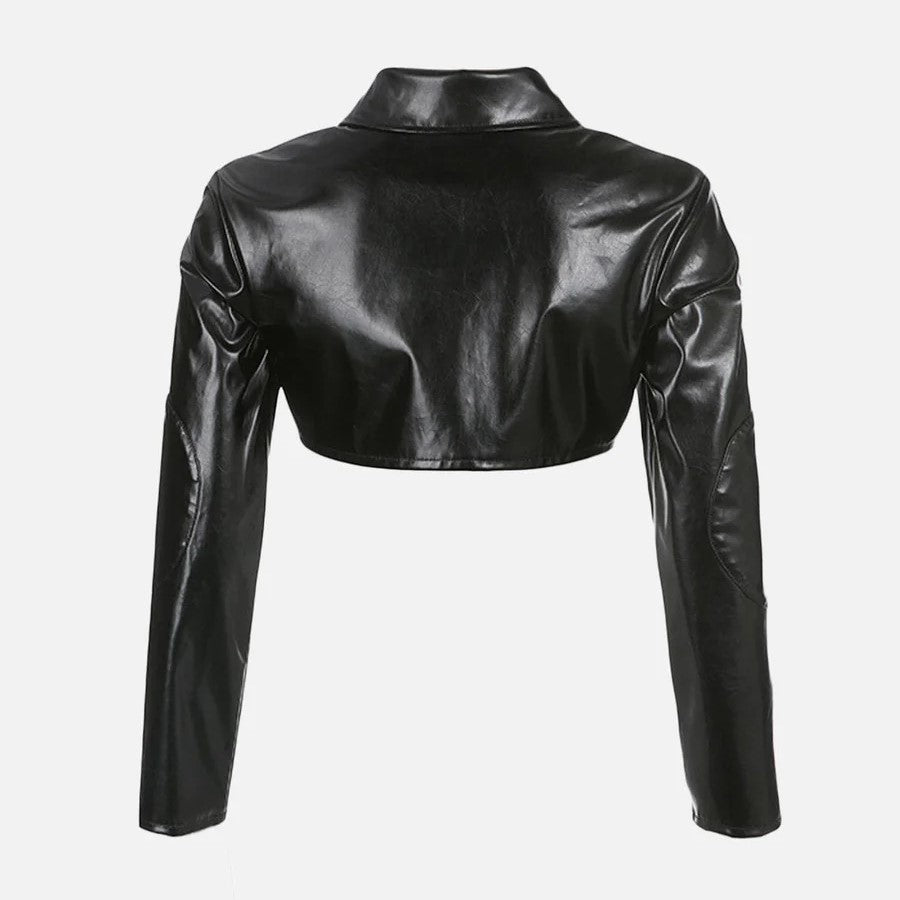 Kendrix - Short faux leather jacket with embroidery