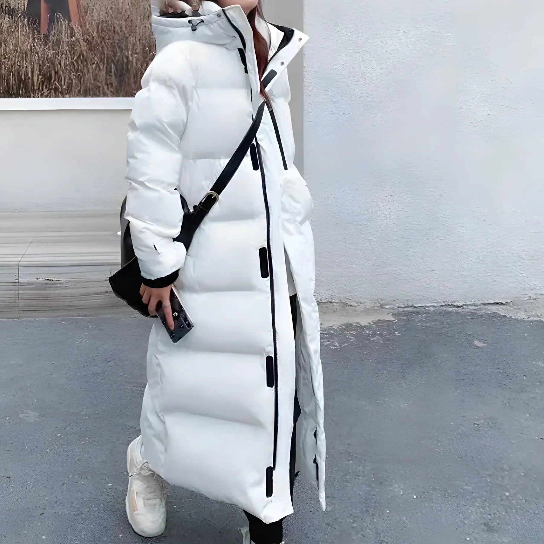 Oversized hooded windproof long coat for women