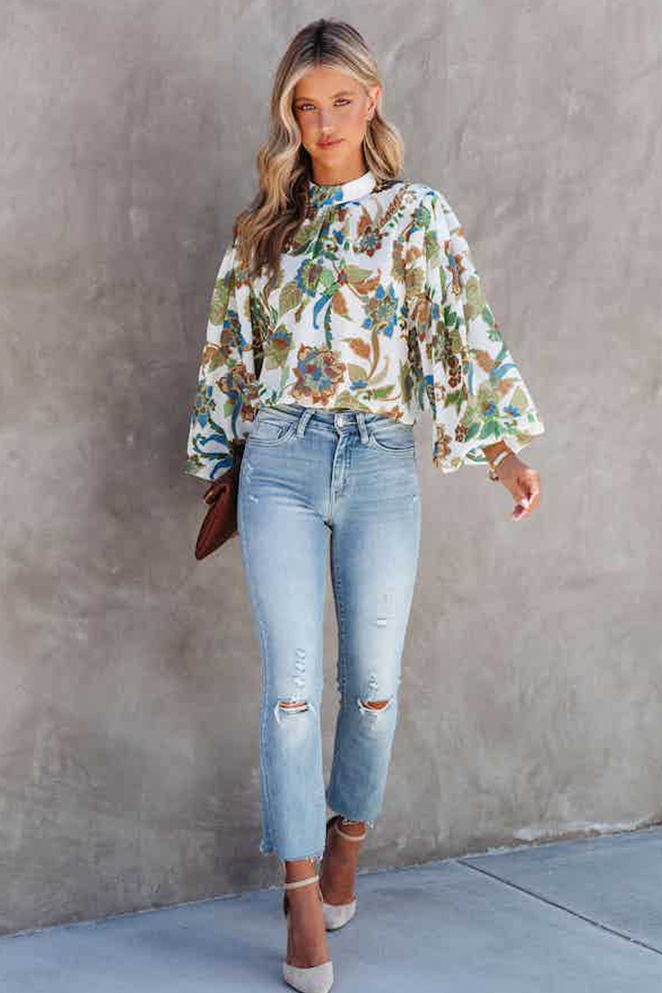 Venera - floral balloon sleeve blouse