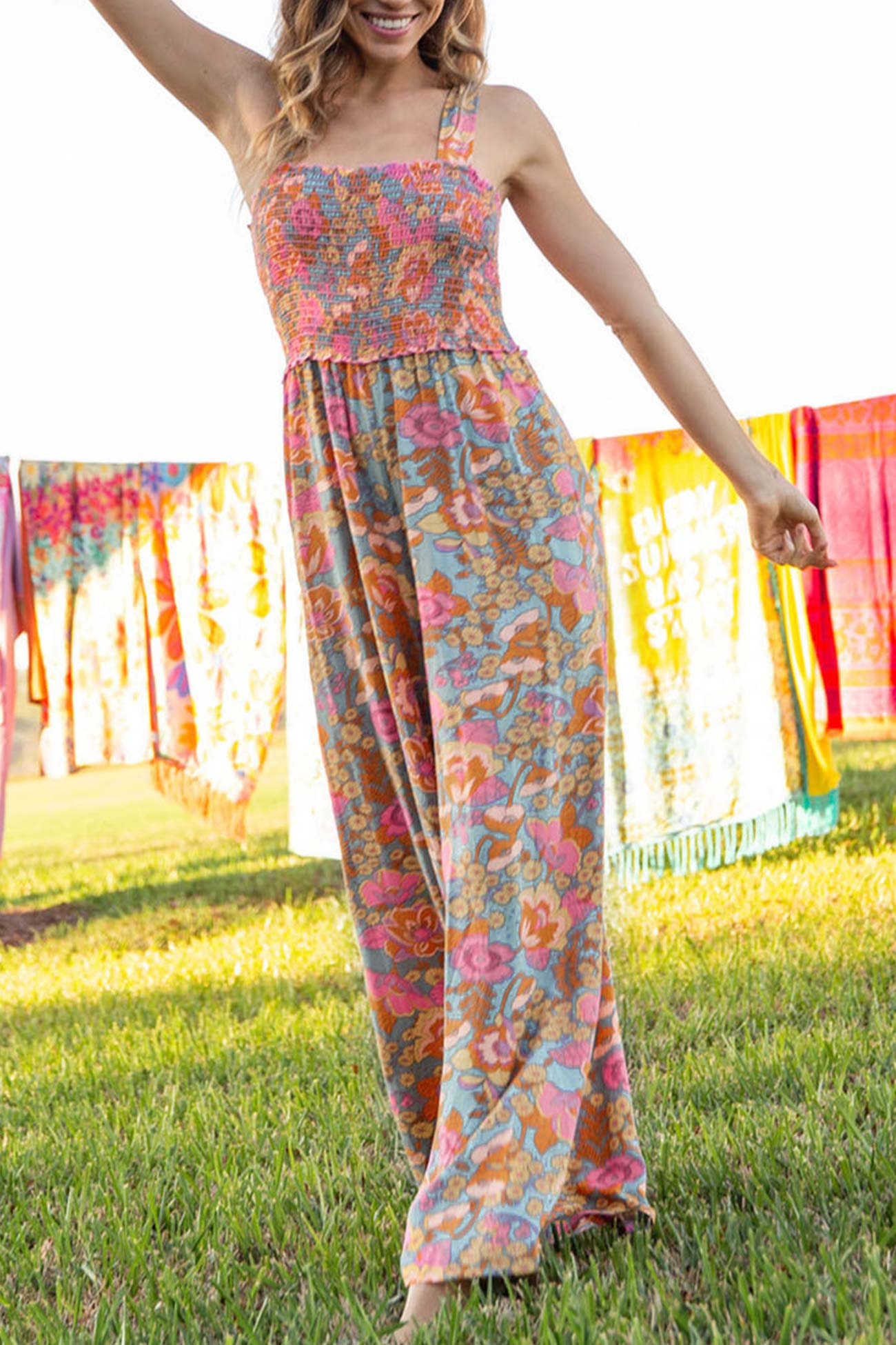 Zinnia - floral print smocked cami jumpsuit