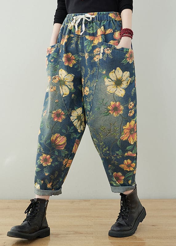 Printed trousers with drawstring