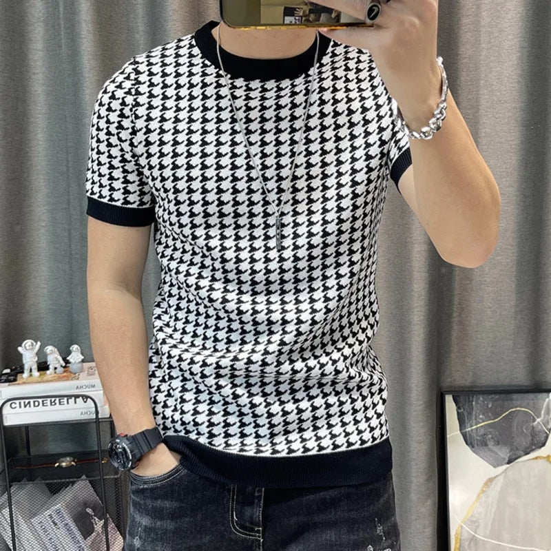 Adrianus - Knitted Houndstooth Design Shirt for Men