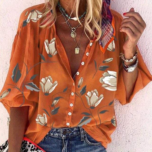 3D floral print long-sleeved top for women
