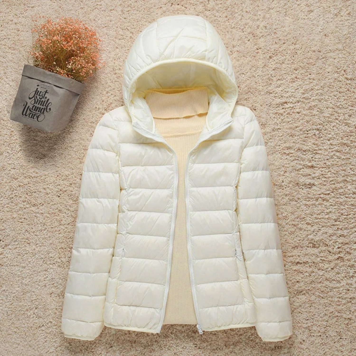 Quilted hoodie padded jacket for women