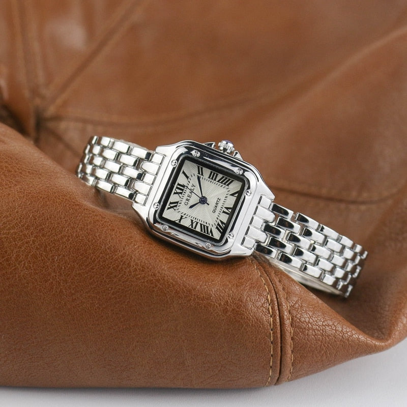 Classic Luxury - Luxury Fashion Ladies Watch Square Brand Ladies Quartz Watch Silver Steel Strap