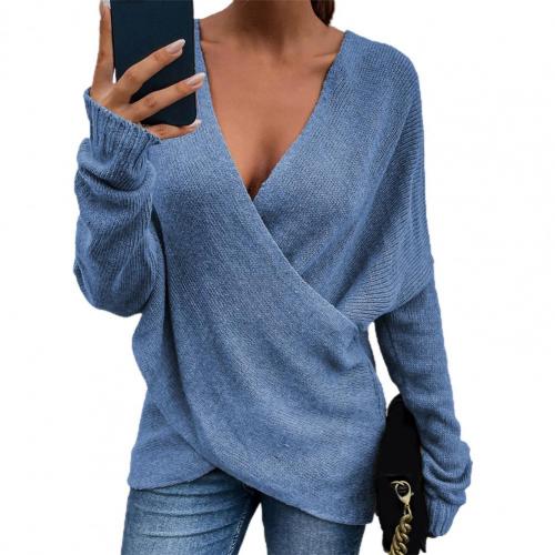 Fashionable jumper | Women's long sleeve jumper with deep V-neck in a single-colour knit look for casual cross-knit fashion