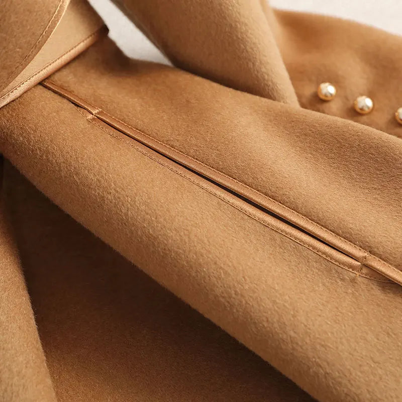 Women's Wool Trench Coat - Fitted Silhouette - Belted Waist - Notched Lapel Collar