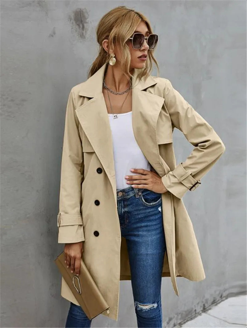 Valoria | Casual Double-Breasted Belted Trench Coat