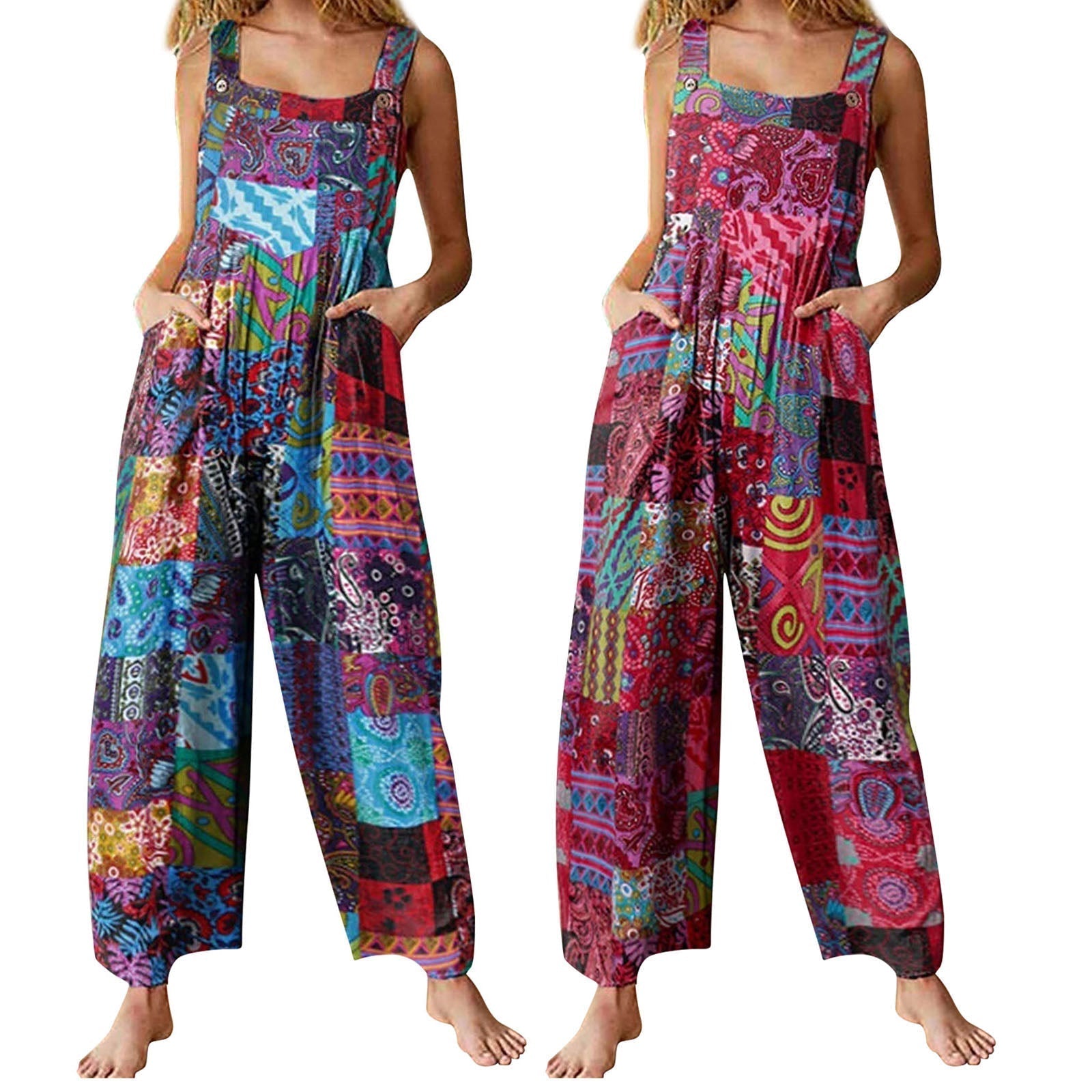 Style Women's Jumpsuits - Summery jumpsuits with multicolour pattern