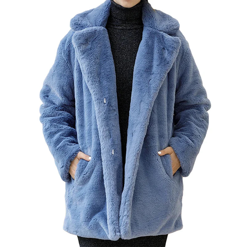Women's Faux Fur Coat - Warm & Thick Lapel Winter Coat