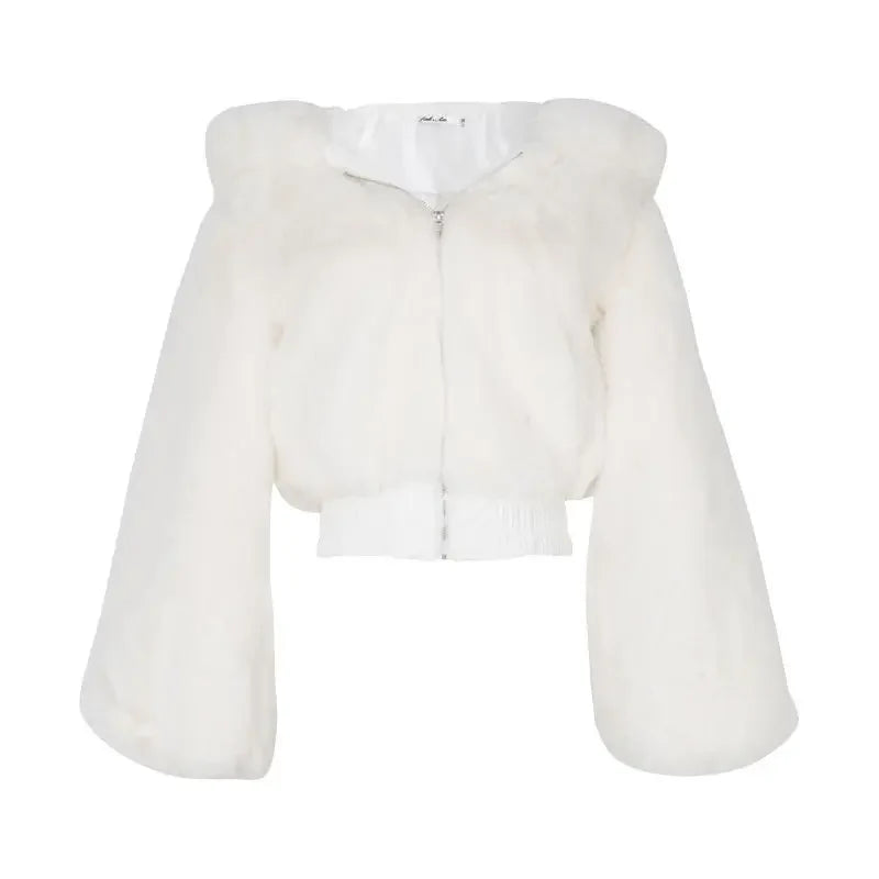 Women's Cropped Hooded Faux Fur Coat