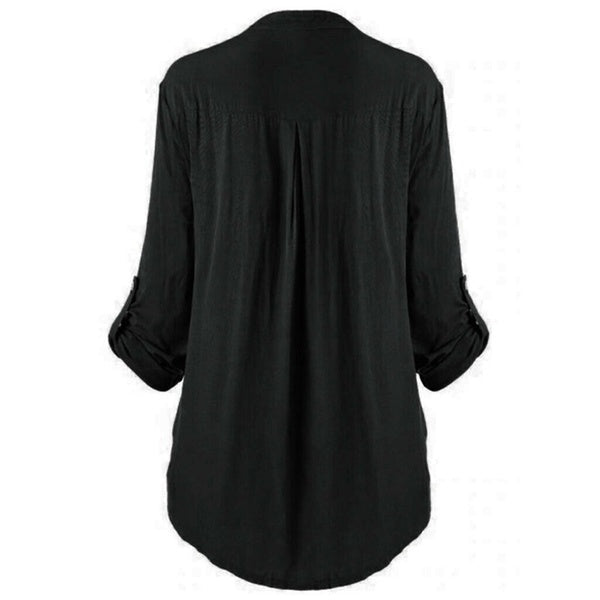 Stylish lace blouse - Ladies' long-sleeved shirt with button placket and stand-up collar