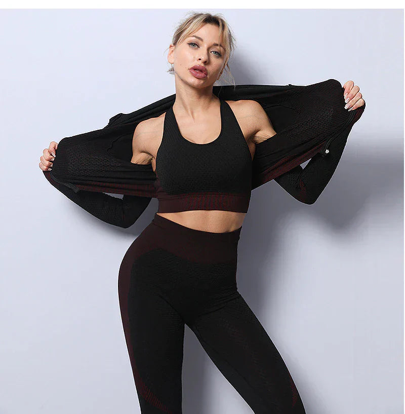 Yoga set for women - long-sleeved crop top & high-waisted leggings