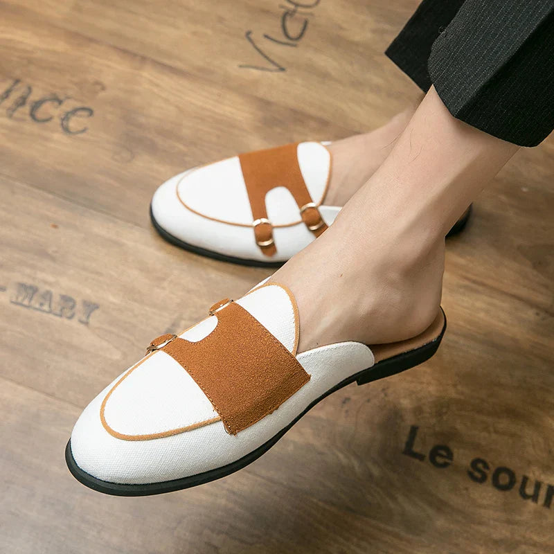 Nolan - Modern mules with buckles in a two-colour look