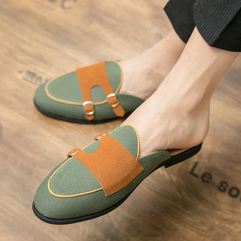 Nolan - Modern mules with buckles in a two-colour look