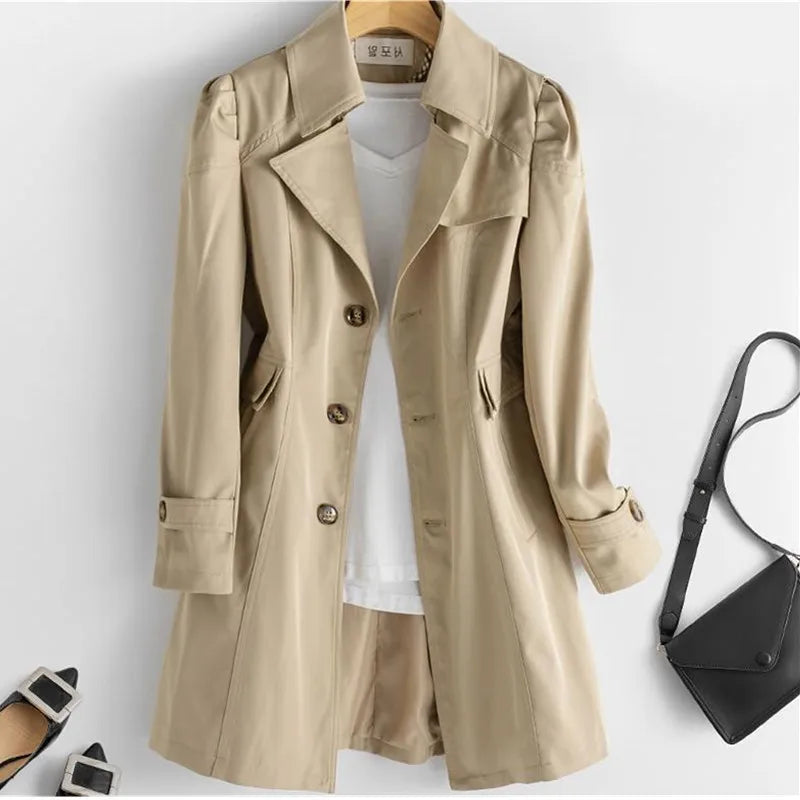 Women's Slim Fit Buttoned Trench Coat