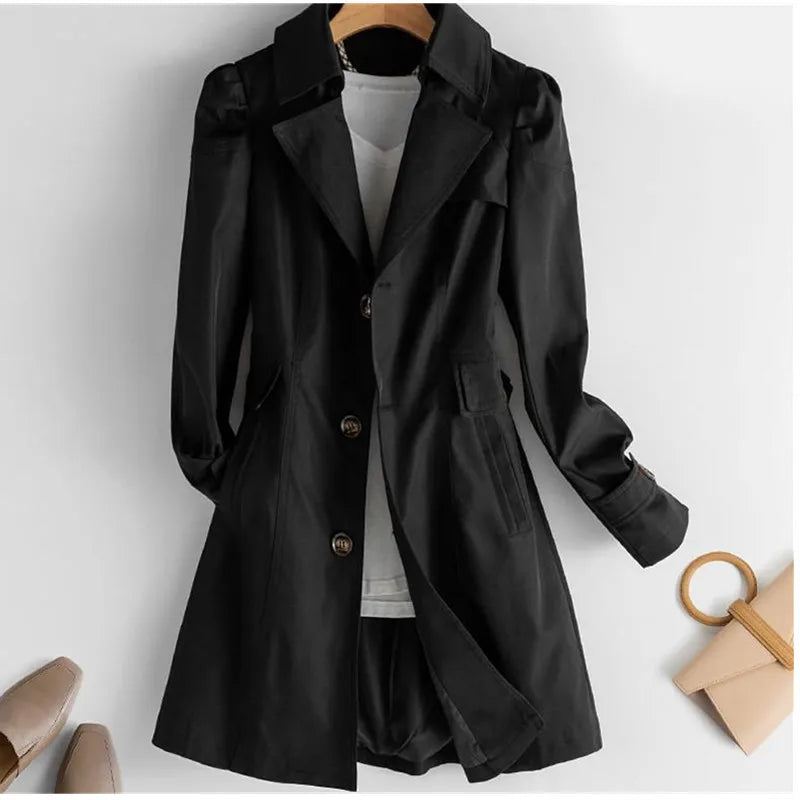 Women's Slim Fit Buttoned Trench Coat