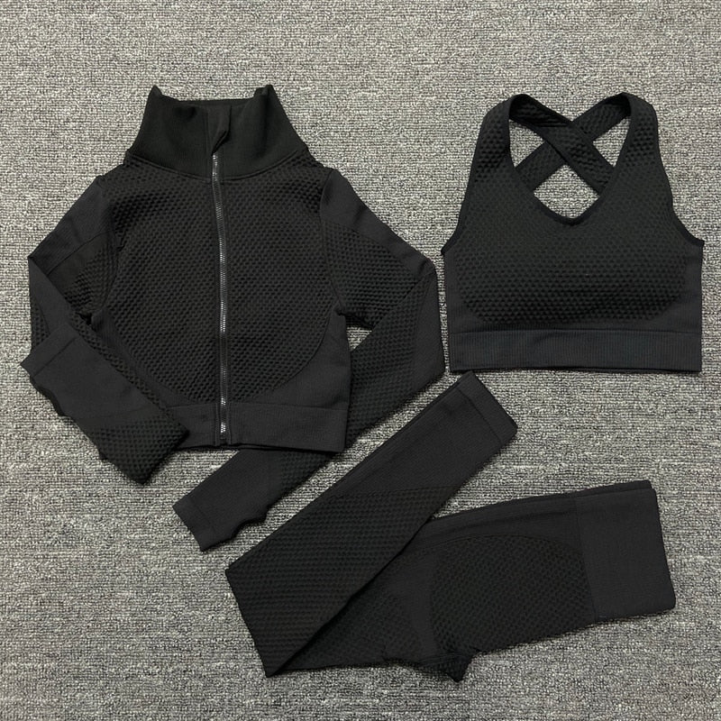 Yoga set for women - long-sleeved crop top & high-waisted leggings