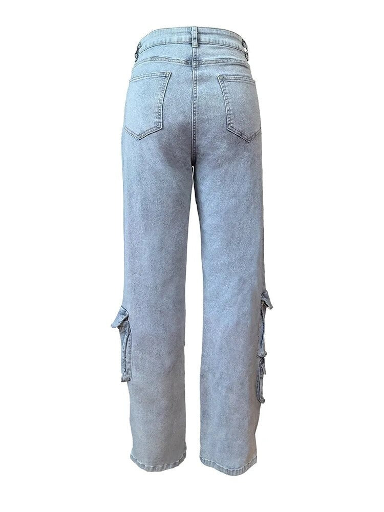 Thara - Stretch Denim Cargo Trousers for Women