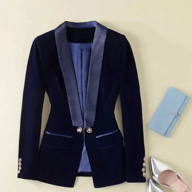 Velvet tuxedo blazer for women