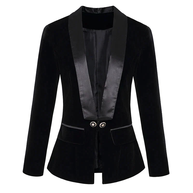 Velvet tuxedo blazer for women