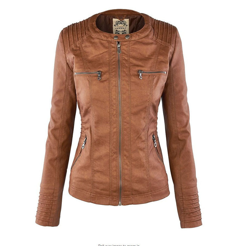 Imitation leather coat - ladies hooded jacket: Basic PU jacket