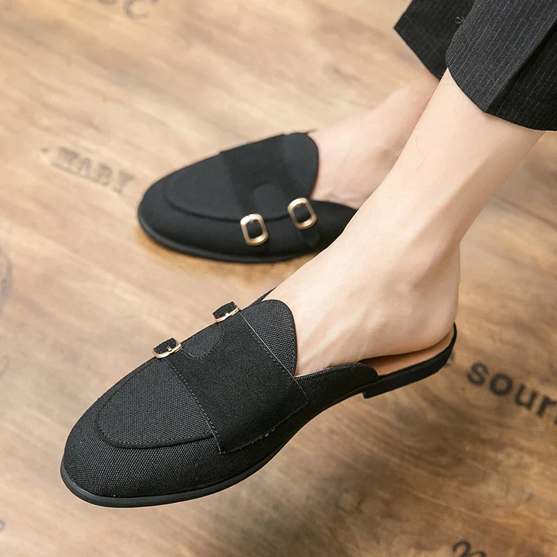 Nolan - Modern mules with buckles in a two-colour look