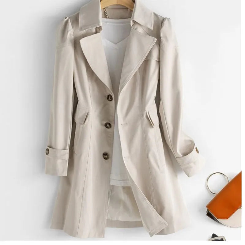 Women's Slim Fit Buttoned Trench Coat