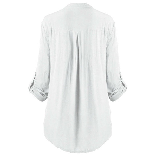 Stylish lace blouse - Ladies' long-sleeved shirt with button placket and stand-up collar