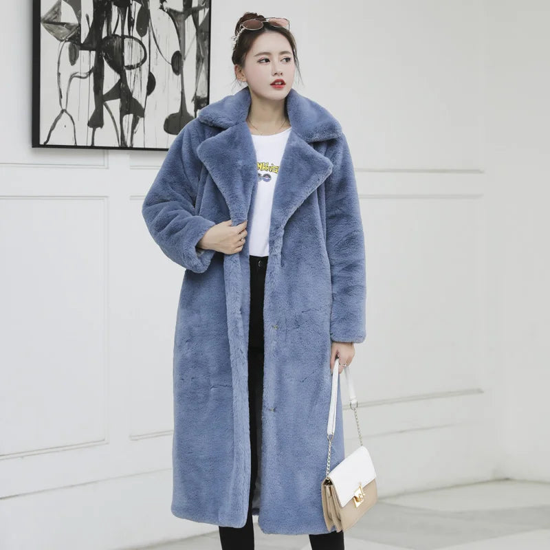 Women's Luxury Long Faux Fur Coat with Loose Lapel - Various Colors
