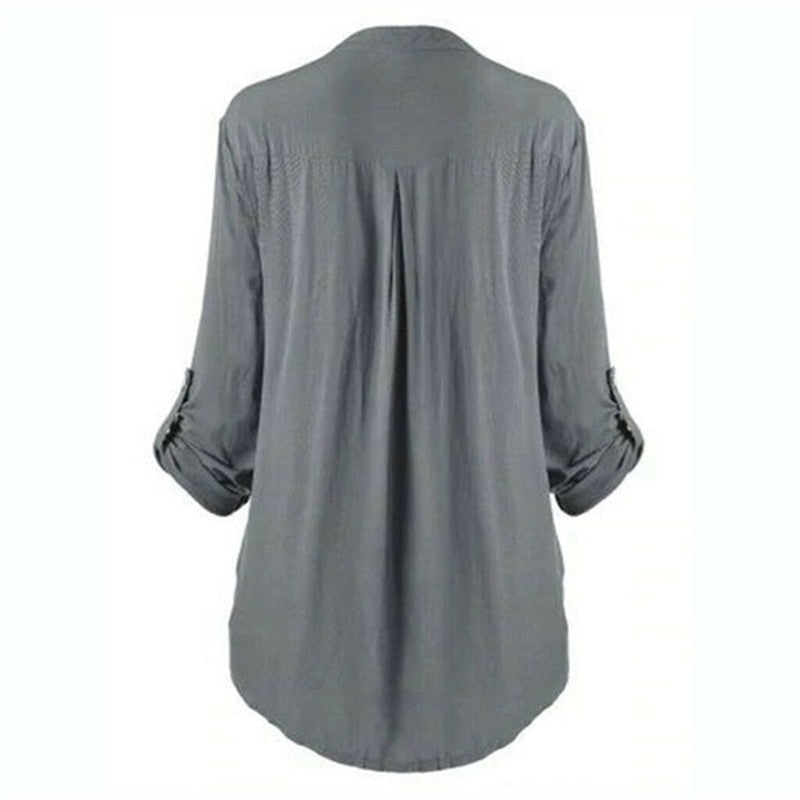 Stylish lace blouse - Ladies' long-sleeved shirt with button placket and stand-up collar