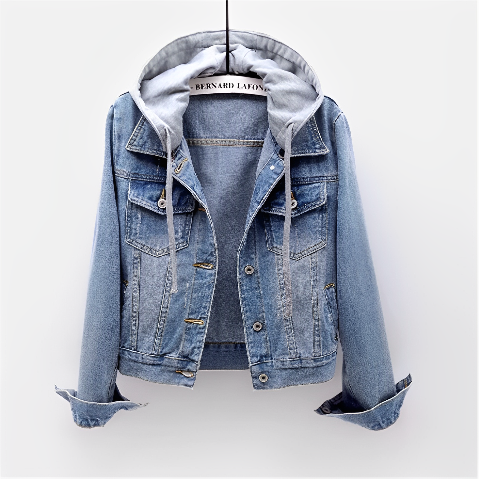 Adah - Denim jacket with detachable hood and long sleeves