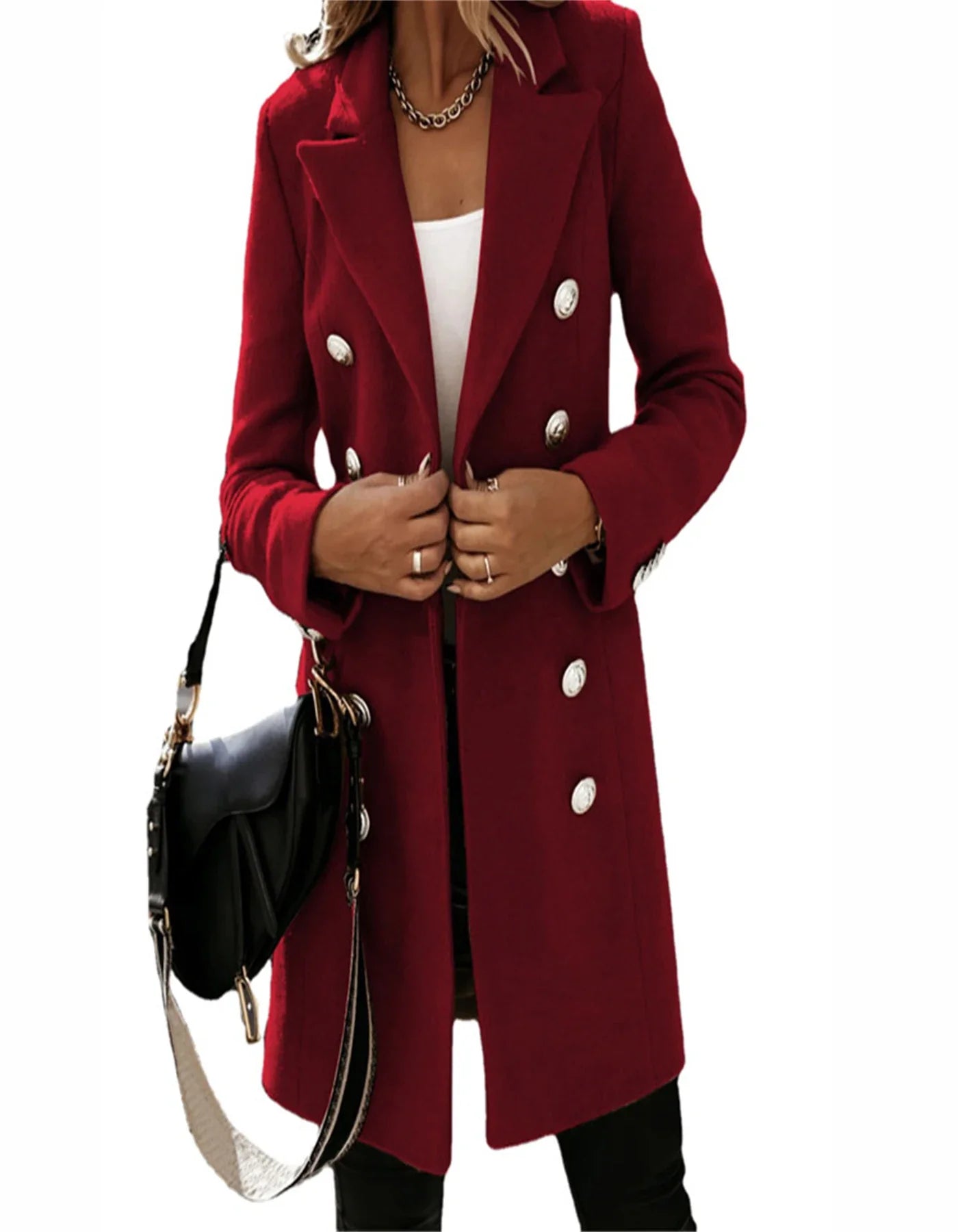 Half-length coat with double row of buttons